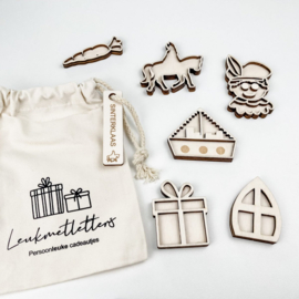 Houten tray set sint