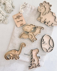 Houten tray set dino
