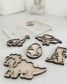 Houten tray set dino