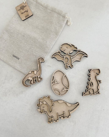 Houten tray set dino