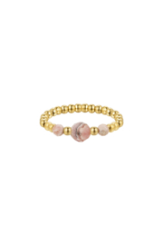 Ring | Elastic bead | Goud/roze