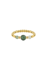 Ring | Elastic bead | Goud/groen