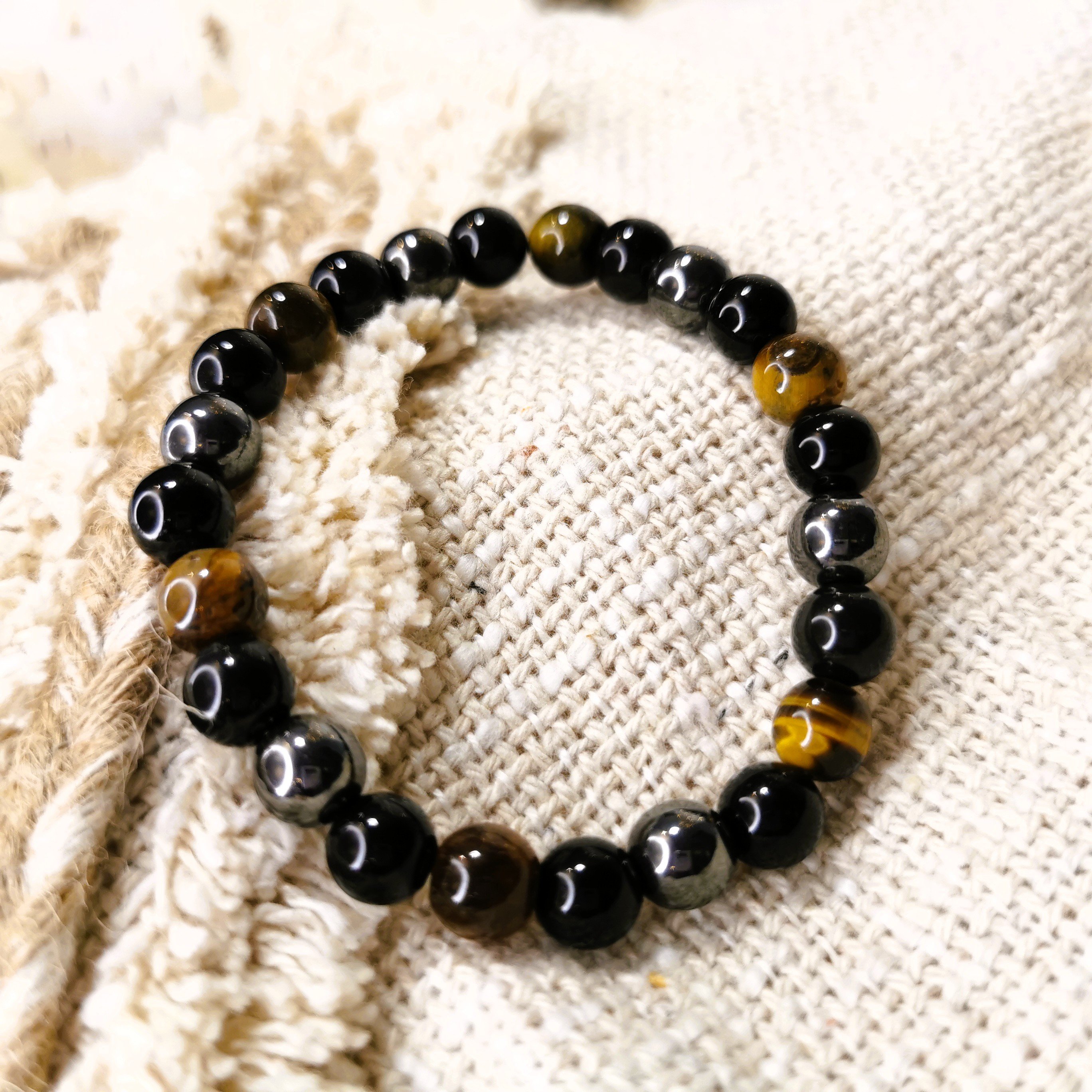 Tijgeroog & Hematiet & Obsidiaan Armband 8mm