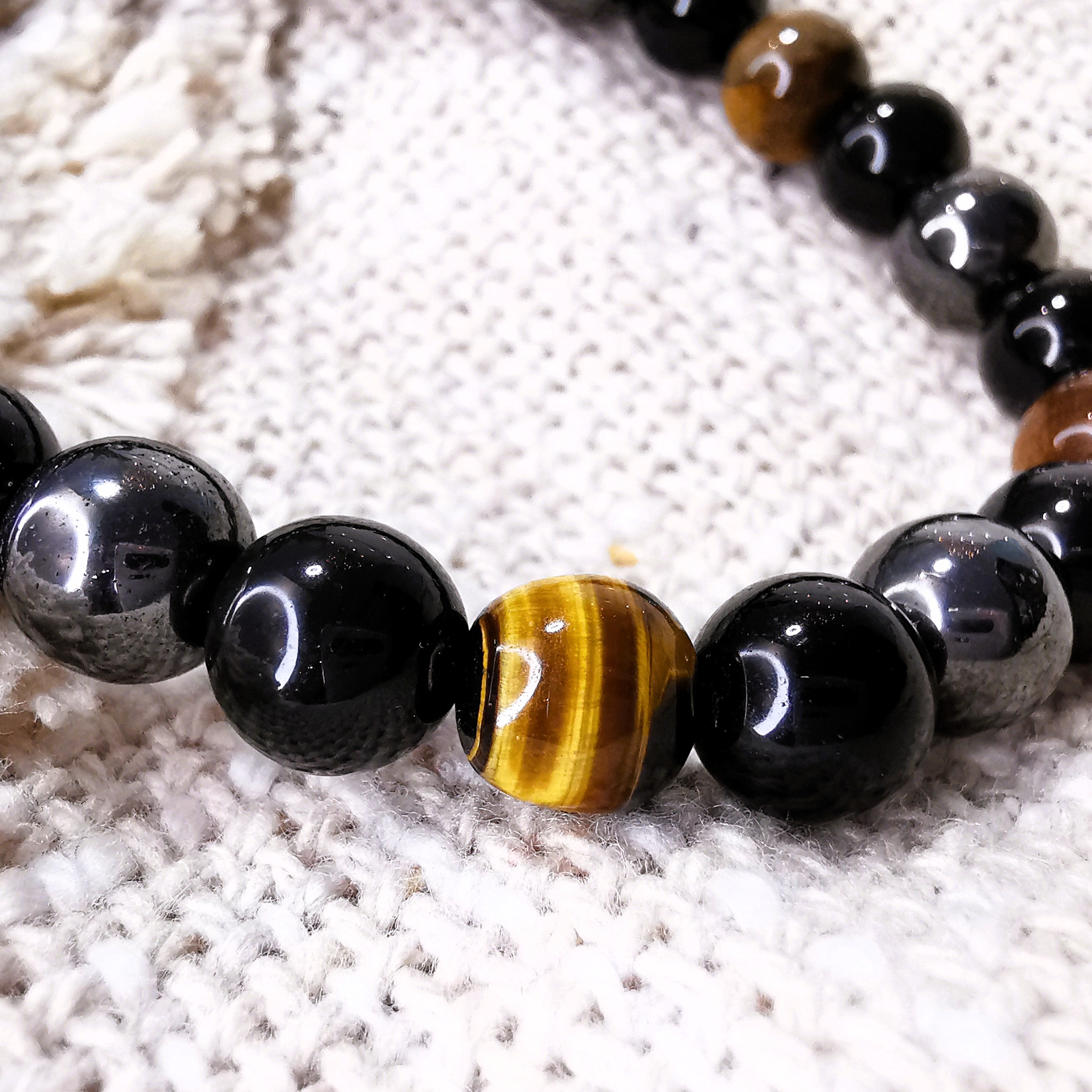 Tijgeroog & Hematiet & Obsidiaan Armband 8mm