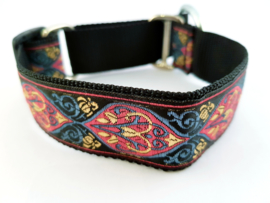 Martingale halsband zwart sierlint oud roze, 3cm breed