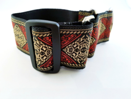 Martingale halsband 'ruit rood/goud', 5cm breed