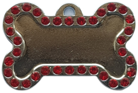 Hondenpenning bot zilverkleur met strass rood