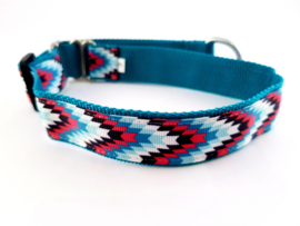 Martingale halsband zeegroen met sierlint 'zeegroen/fuchsia', 2.5cm breed