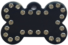 Hondenpenning bot zwart met strass