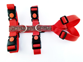 Anti-ontsnappingstuigje rood met sierlint 'paisley rood'