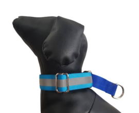 Martingale halsband blauw met reflecterend lint,  2.5cm breed