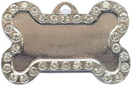 Hondenpenning bot zilverkleur met strass wit
