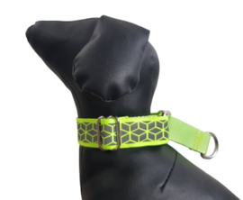 Martingale halsband neongeel/groen met reflecterend lint,  2.5cm breed