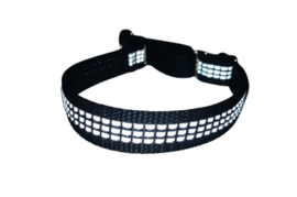 Martingale halsband zwart met reflectie,  2cm breed