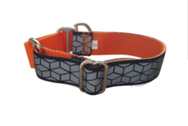 Martingale halsband oranje met reflecterend lint,  2.5cm breed