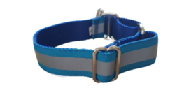 Martingale halsband blauw met reflecterend lint,  2.5cm breed