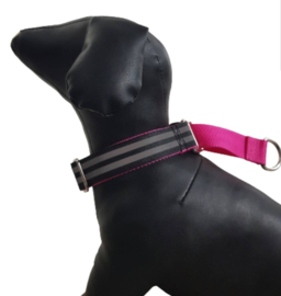 Martingale halsband fuchsia met reflecterend lint,  2.5cm breed