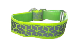Martingale halsband neongeel/groen met reflecterend lint,  2.5cm breed