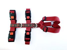 Anti-ontsnappingstuigje bordeaux met sierlint 'zwart/rood'