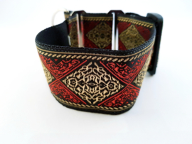 Martingale halsband 'ruit rood/goud', 5cm breed