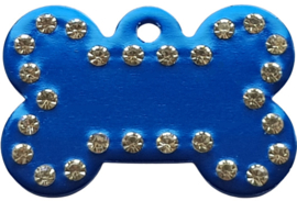 Hondenpenning bot blauw met strass
