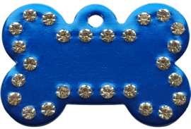 Hondenpenning bot blauw met strass