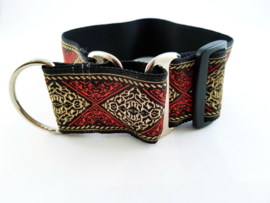 Martingale halsband 'ruit rood/goud', 5cm breed