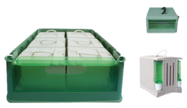 Transportbox met 6 losse kunstof kooitjes (Transportbox mit 6 Einzelboxen Kunststoff)