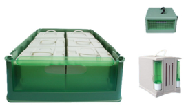 Transport Box included 6 Separate Plastic Cages (Transportbox mit 6 Einzelboxen Kunststoff)