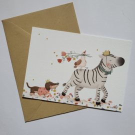 Postkaart | Zebra teckel en duif