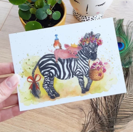 Postkaart | Feestelijke zebra