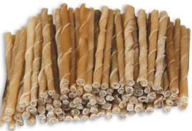 100 x Curly Sticks Natuurlijke Tandenborstel Gekrulde Kauwstaaf Runderhuid 13 cm