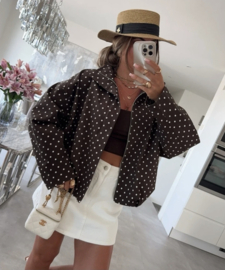 Oversized jack met stippen en rits – wijde mouwen - 1 maat - Donkerbruin