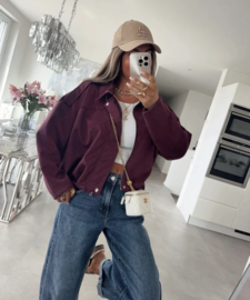 Oversized suède bomberjack met voering - 1 maat - Burgundy