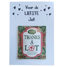 Kaart met theezakje - Voor de liefste juf! - Thanks a lot