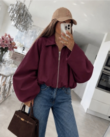 Cropped jack met rits en volumineuze ballonmouwen - 1 maat - Burgundy