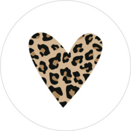 Leopard heart  35mm wit - 10 stuks - Kado etiket