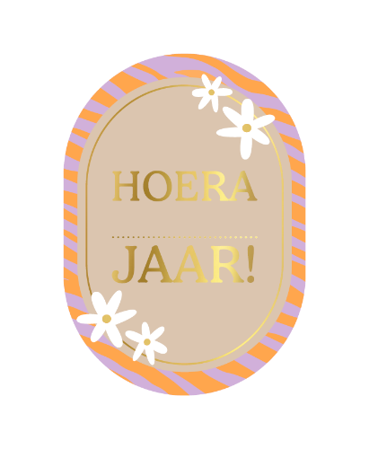 Luxe wenskaart ovaal - A6 - Hoera ... jaar! - Enkele kaart