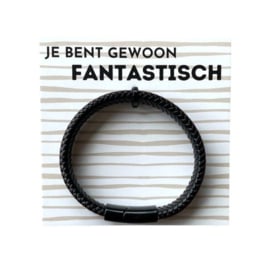 PU leren armband - Gevlochten -  22cm - Jij bent gewoon fantastisch