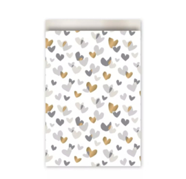 Cadeau zakjes Duo Hearts Champagne/Goud/Grijs - 17x25cm - 4 stuks