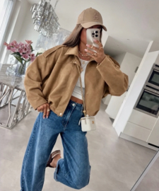 Oversized suède bomberjack met voering - 1 maat - Camel