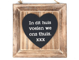 7676 - lijstje hart 20x20cm huis voelen ons thuis natural / black