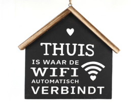 7769 - tekstbord huisje 24x21cm thuis wifi verbindt natural / black