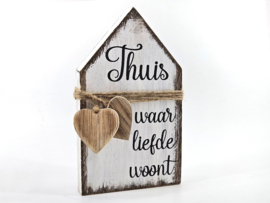 8209 - huisje touw hart 20x12.5cm thuis waar liefde woont antique white