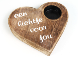 Waxinelichthouder - Hart - Een lichtje voor jou - Naturel - Woodart