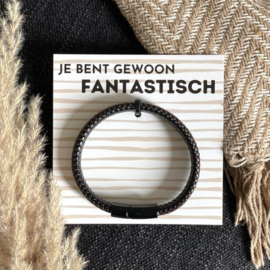 PU leren armband - Gevlochten -  22cm - Jij bent gewoon fantastisch
