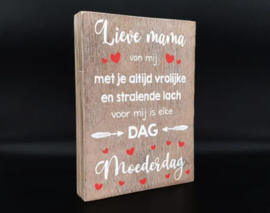 Tekstblok - Moederdag - 25x18cm - Naturel/rood - Woodart - Pakketpost!