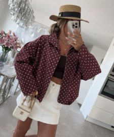 Oversized jack met stippen en rits – wijde mouwen - 1 maat - Burgundy