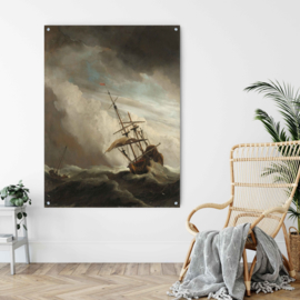 Een schip in volle zee bij vliegende storm, bekend als ‘De windstoot’, Willem van de Velde