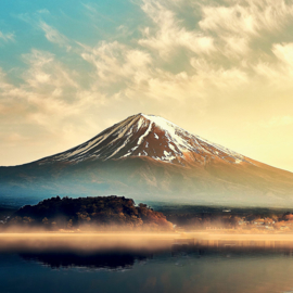 Volcano over water